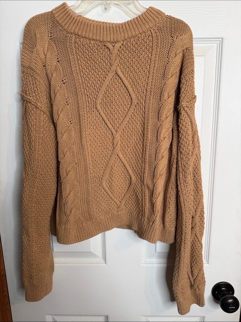 Quince Cable Knit Crewneck Sweater - Camel Brownl LOWEST PRICE!